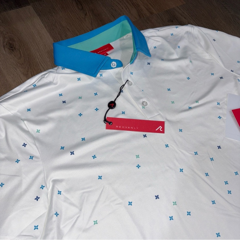 Redvanly Golf Polo Shirt Mens Sz M White Floral All Over Performance Savile NEW